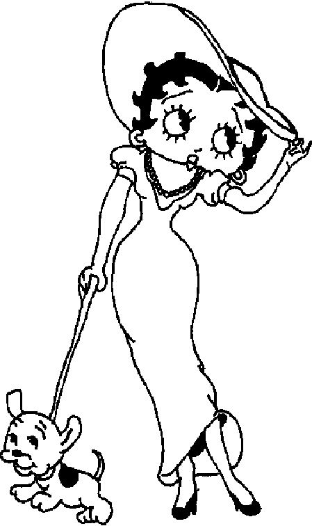 coloriage betty boop promene son chien en laisse